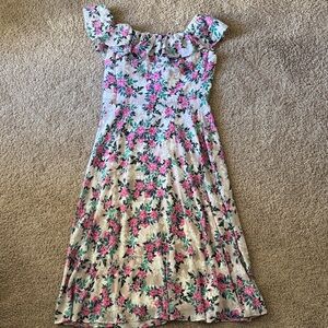 Betsey Johnson One Shoulder Floral Dress in Pink and Green